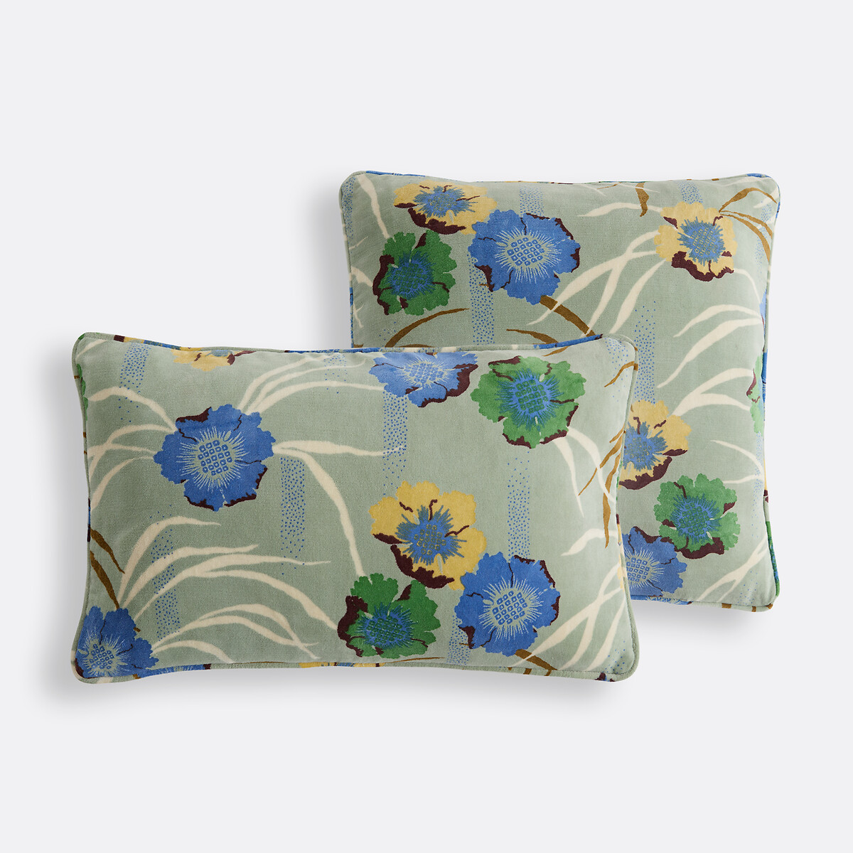 Housse de coussin rectangulaire 50x30, en velours de coton imprimé, MOWAN imprimé fond vert, LA REDOUTE INTERIEURS