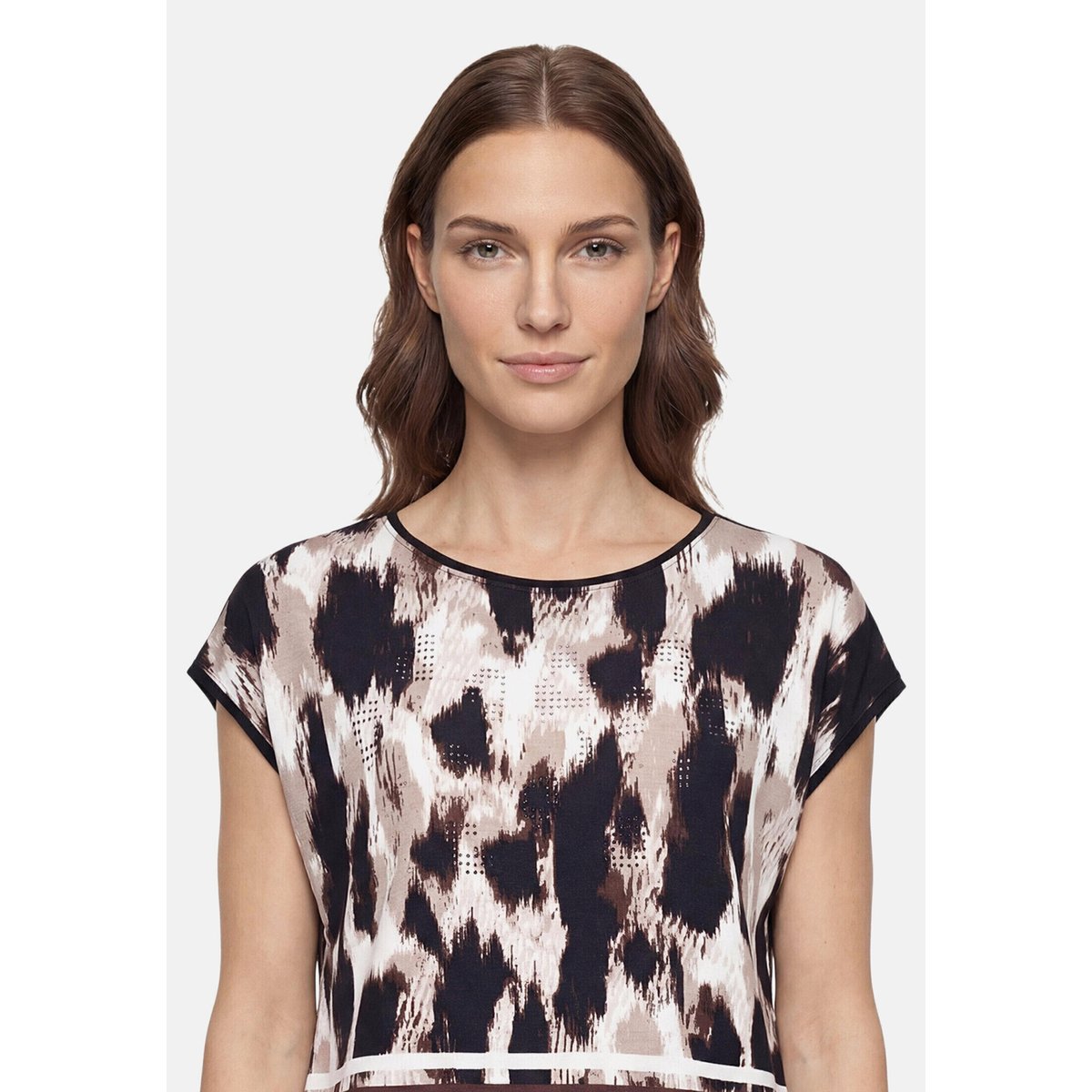 T-shirt façon blouse à impression noir/beige, BETTY BARCLAY