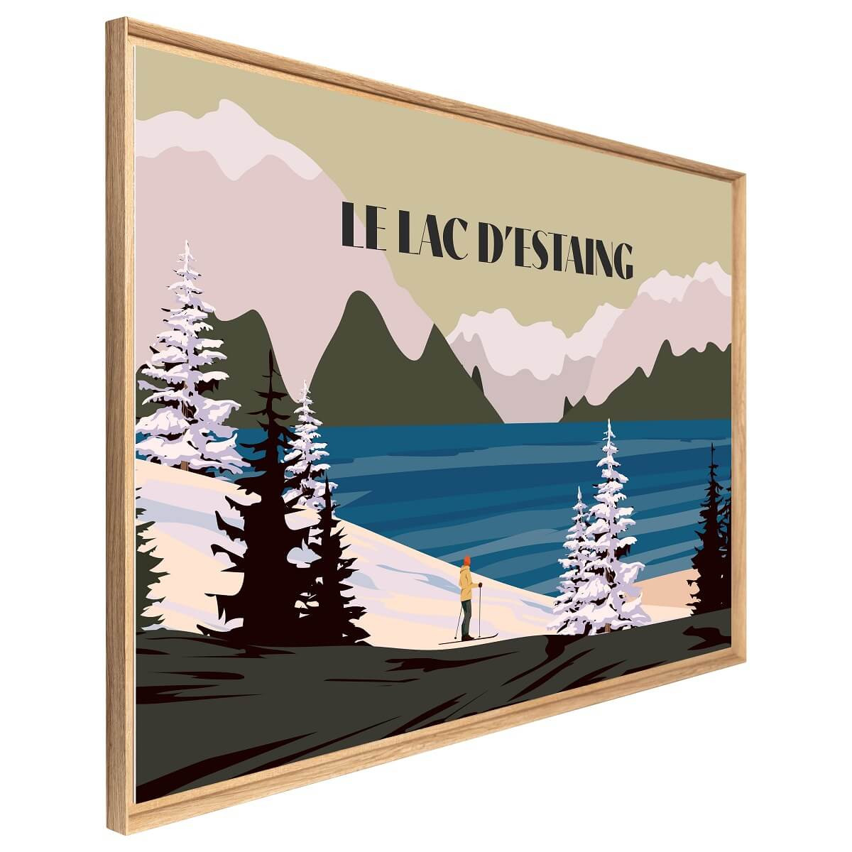 Tableau Mural Illustration Lac Estaing NATURE ÉVASION marron-fibres de bois, CEANOTHE