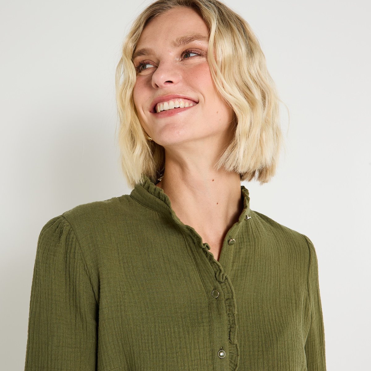 Blouse en gaze de coton vert kaki, GRAIN DE MALICE