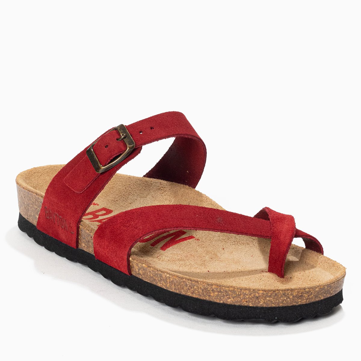 Tongs en cuir suédé DIANE rouge, BAYTON