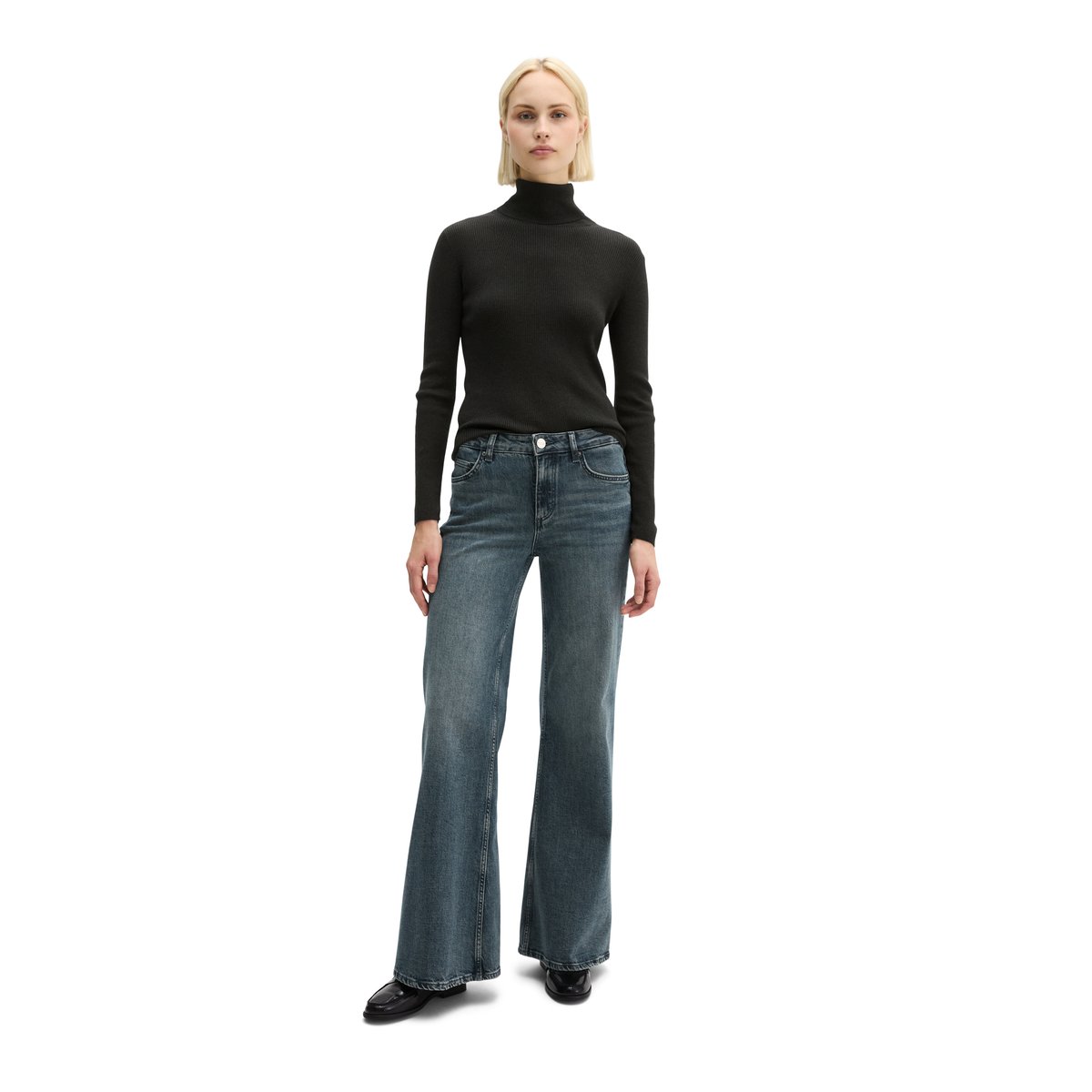 Jeans modèle Fjona évasés en un mélange doux de coton et de lyocell gris, MARC O'POLO
