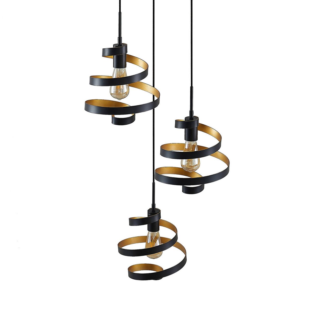 Suspension en métal design, Colten noir mat, or, LINDBY