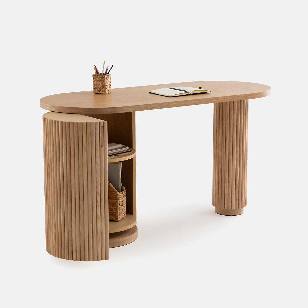 Bureau forme organique, 1 porte, Genna plaqué chêne, LA REDOUTE INTERIEURS