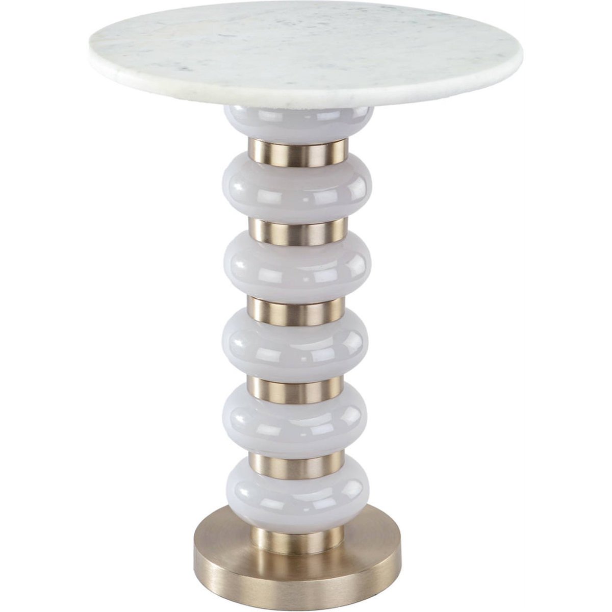 Table de bout ronde en marbre blanc et doré, RECOLLECTION