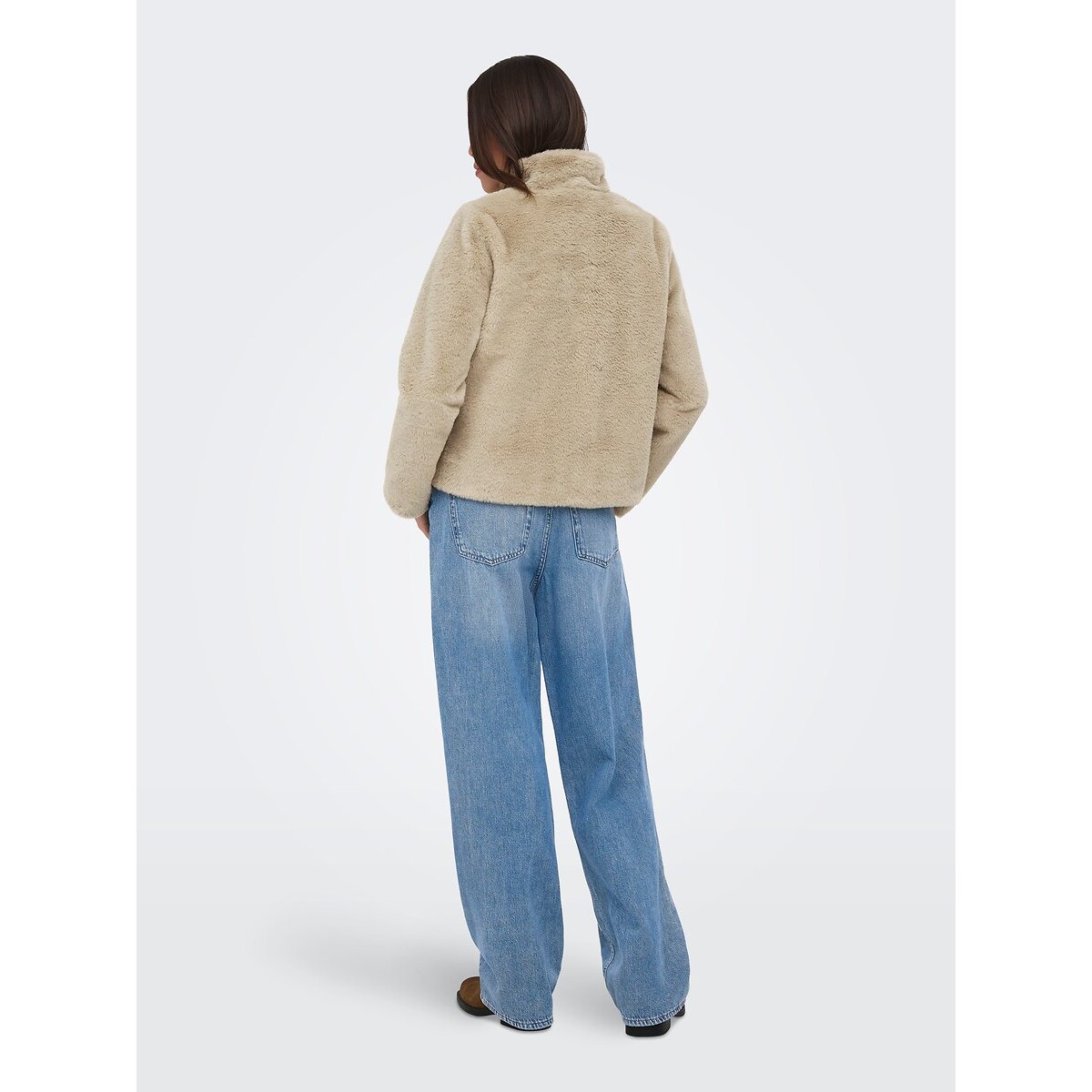 Manteau court en tissu duveteux beige, ONLY