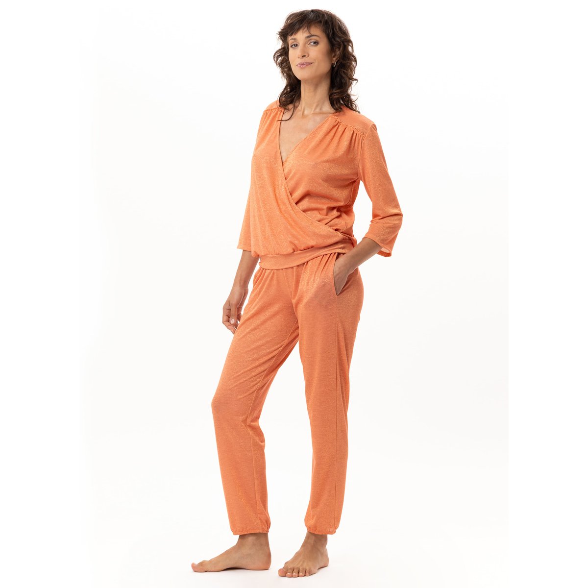 Ensemble homewear en maille fil textile COCO 222 orange, LE CHAT
