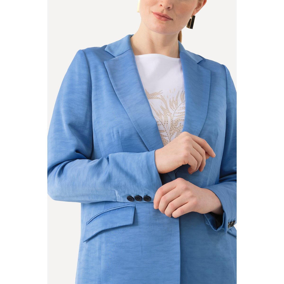 Blazer en tissu texturé avec col à revers bleu jean, ULLA POPKEN