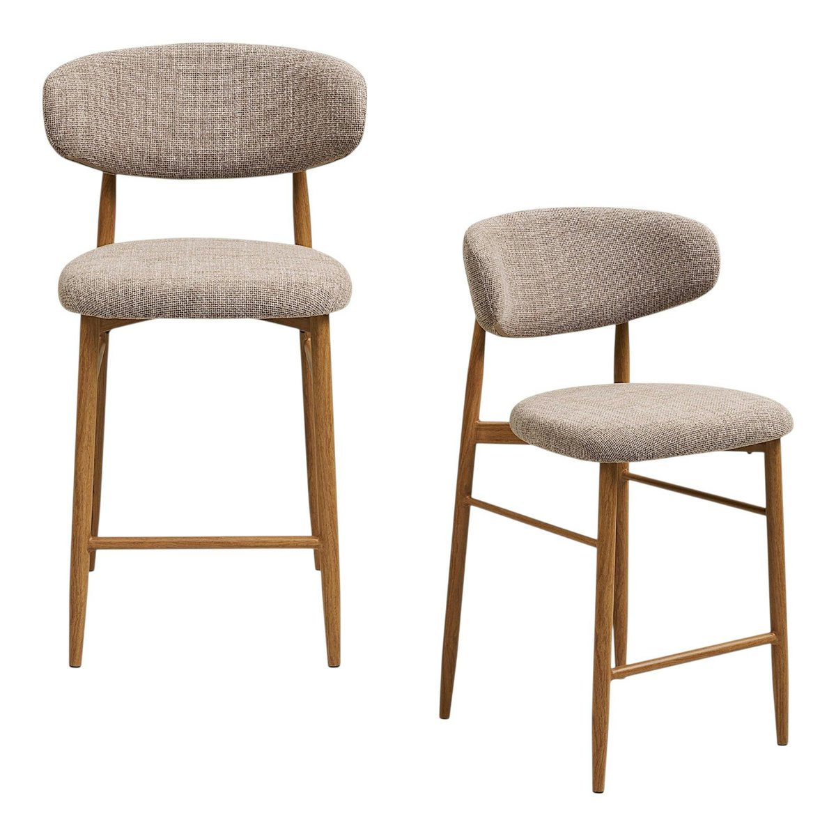 Chaise de bar bois et tissu avec repose-pied (lot de 2) AMSTERDAM bois clair, PIER IMPORT