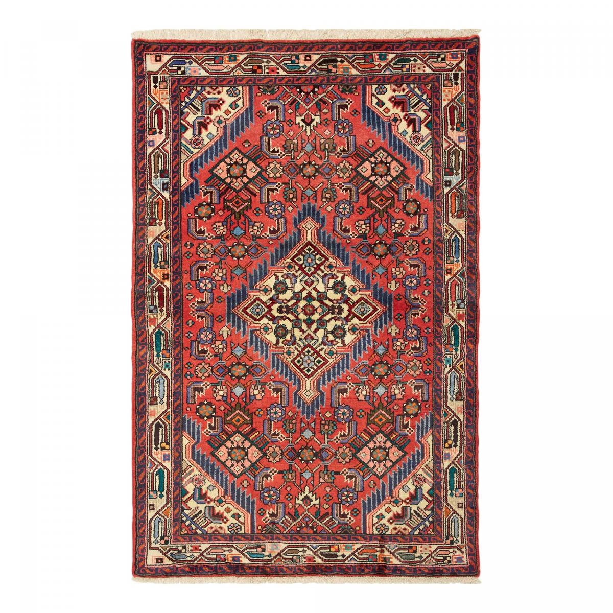 Tapis d'orient au motif oriental, noué main en laine, HAMADAN 25 rouge, bleu, crème, UN AMOUR DE TAPIS