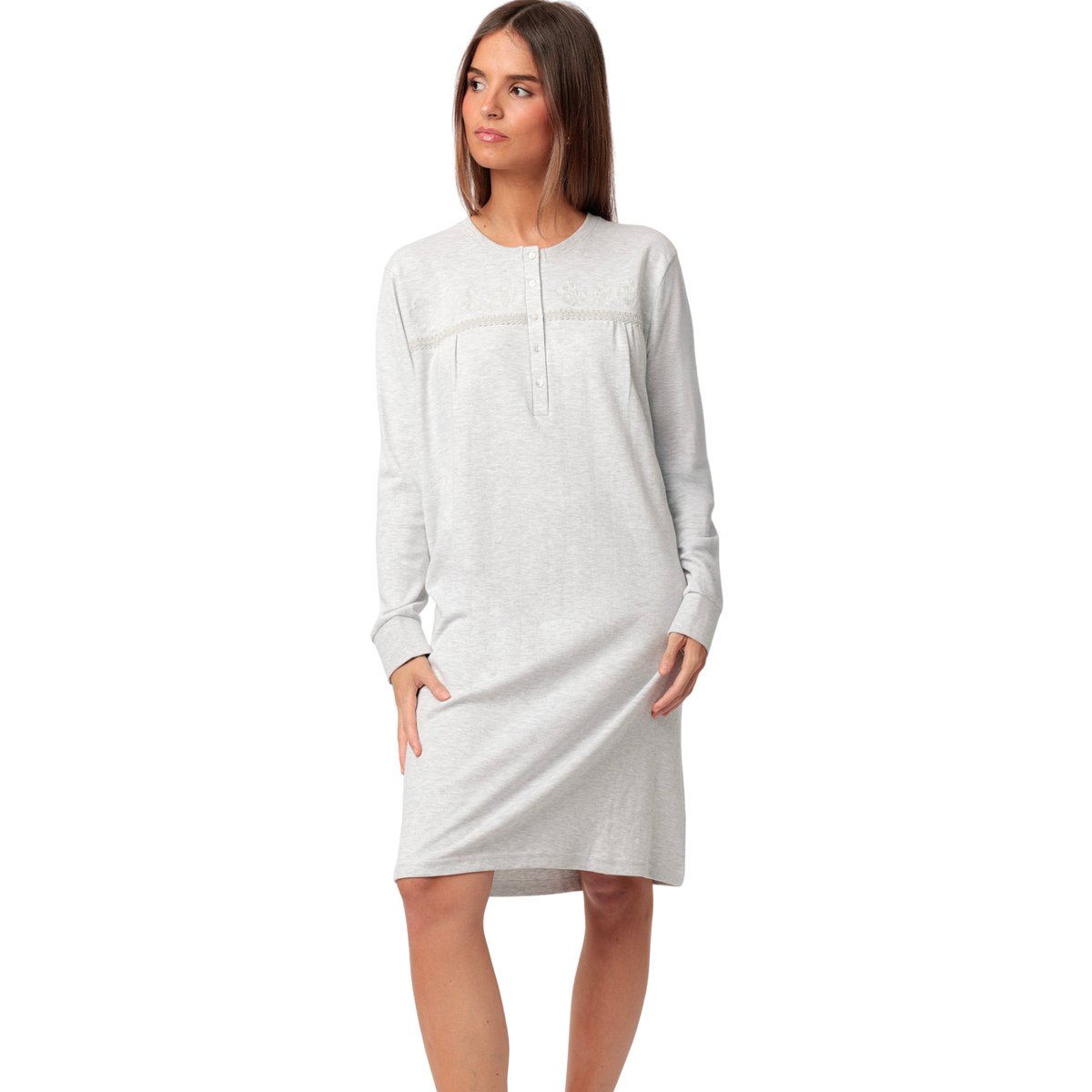 Chemise de nuit manches longues Classic Interlock gris, ADMAS