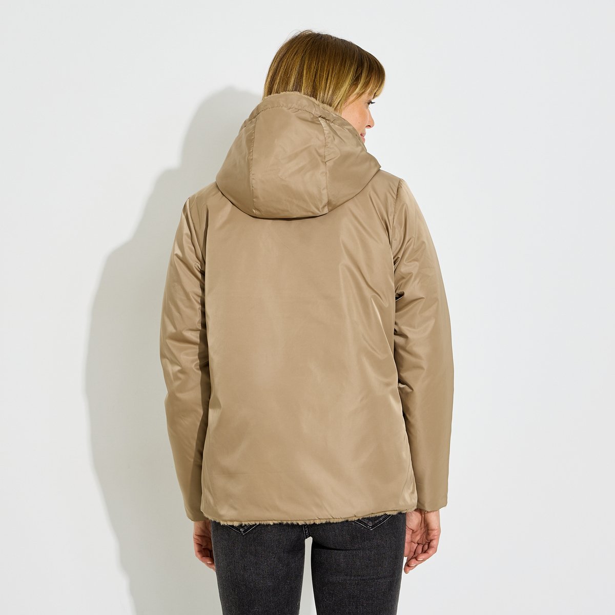 Manteau chaud réversible à capuche beige, GRAIN DE MALICE