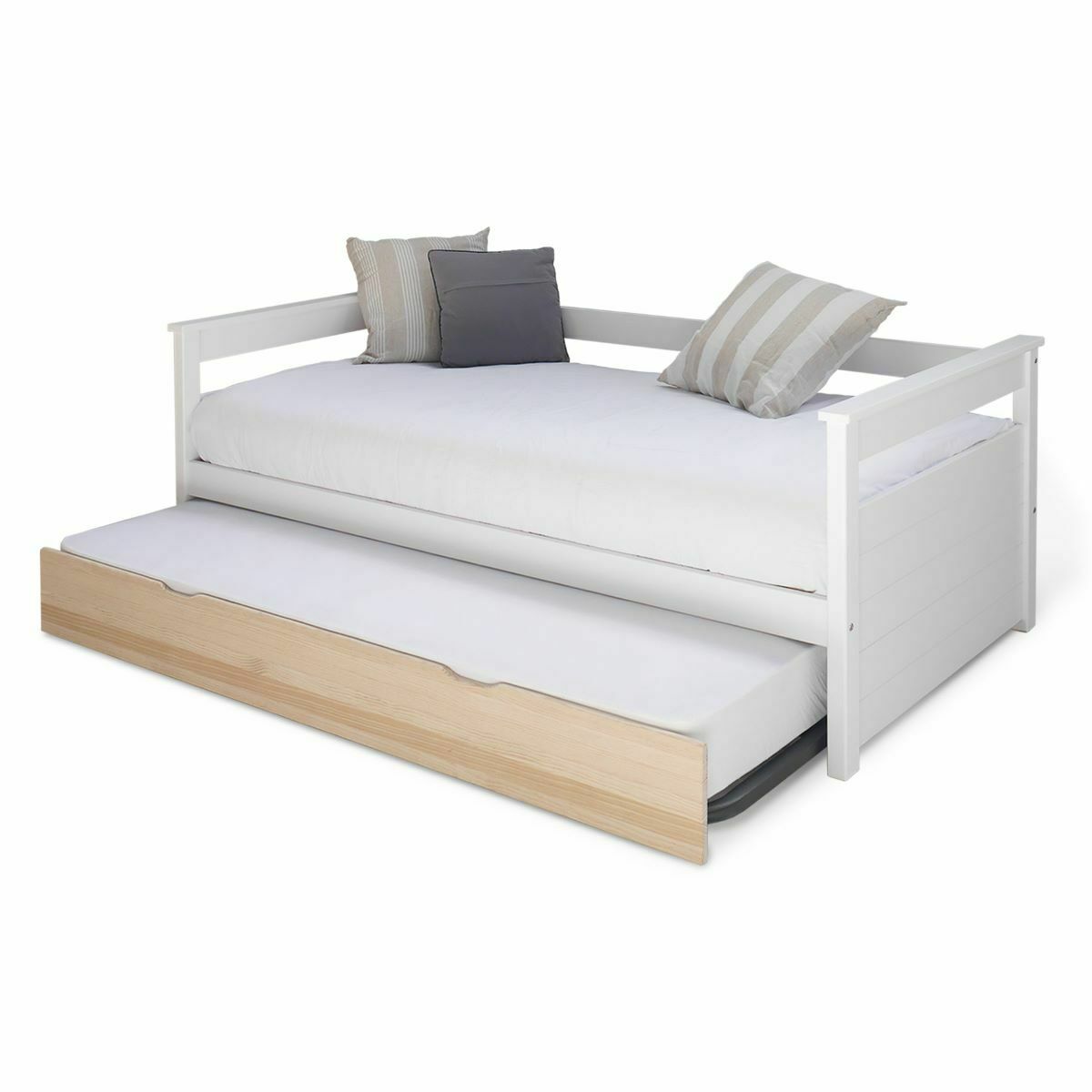 Lit banquette gigogne Bois massif  IZAO blanc et bois, AKITEN RETAIL