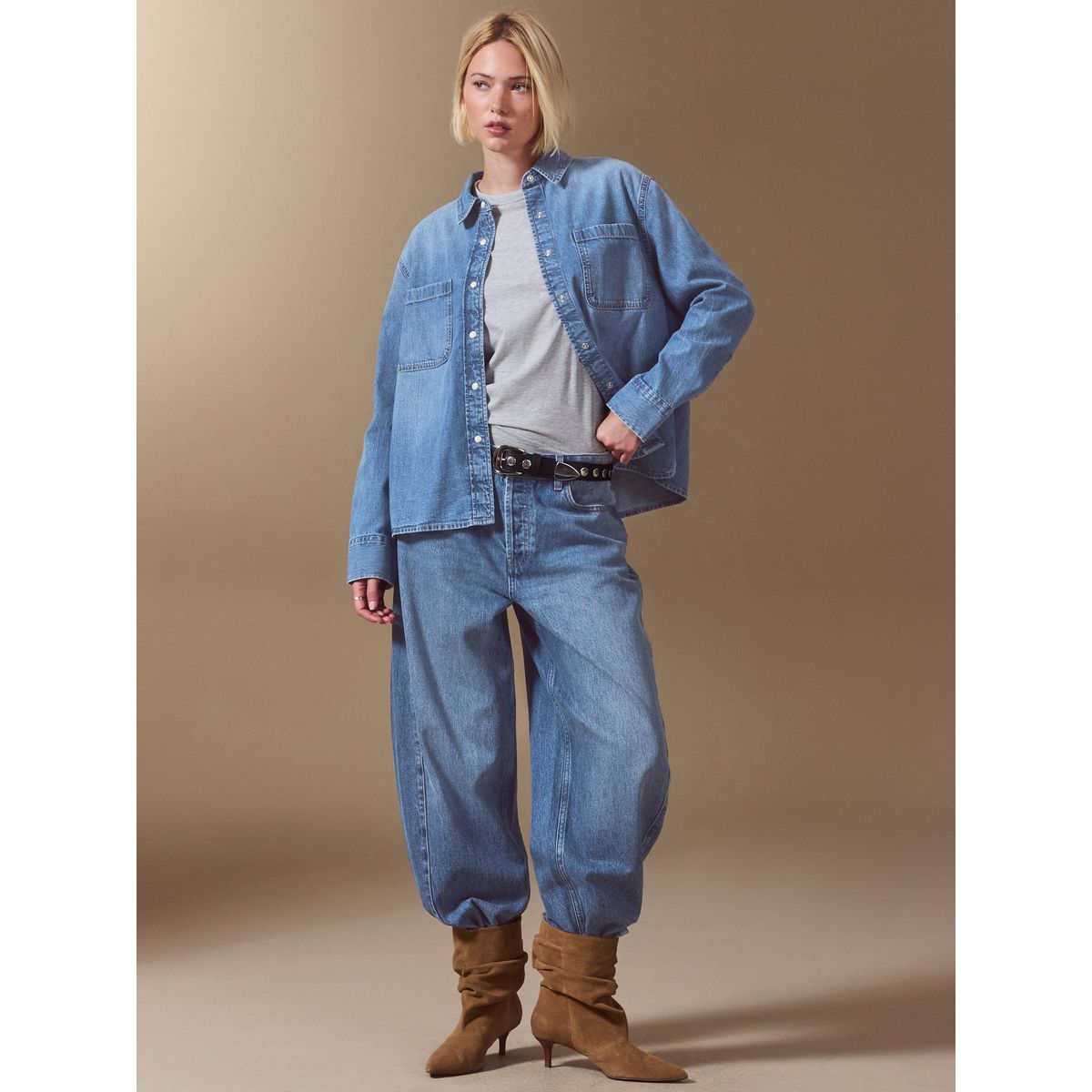 Chemise en jean à manches longues bleu moyen, NEXT