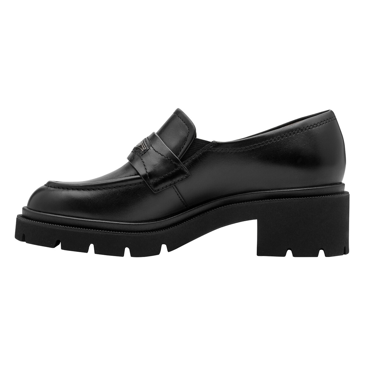 Mocassins en cuir, talon bloc noir, TAMARIS