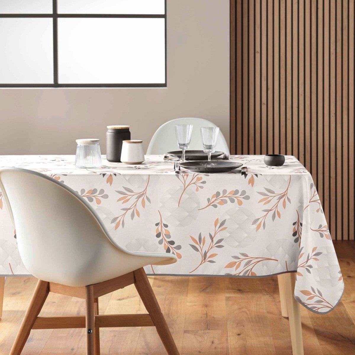 Nappe rectangulaire 150x240 antitache imprimé MANOLA beige, DECORATIE
