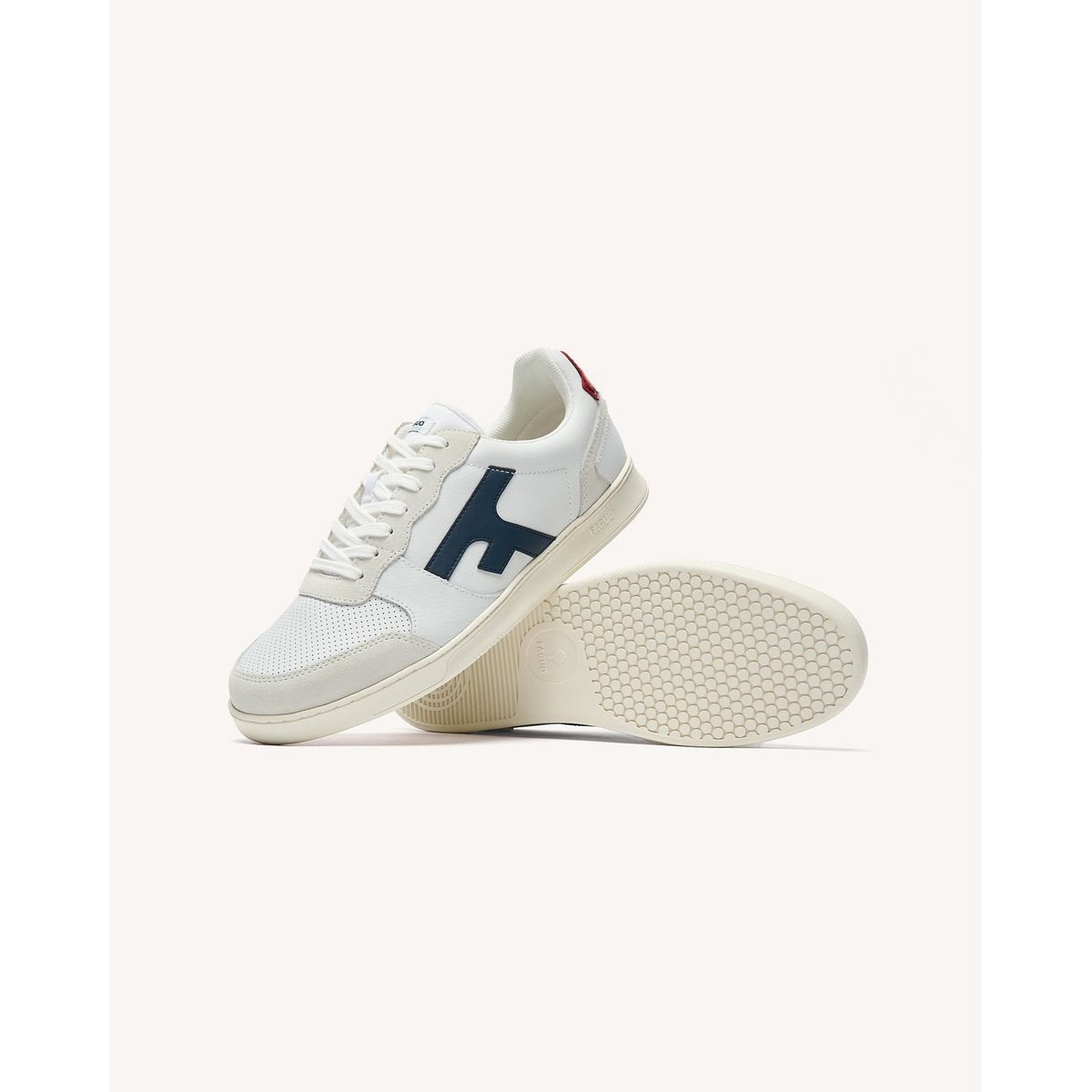 Baskets basses cuir suede HAZEL blanc et bleu marine, FAGUO