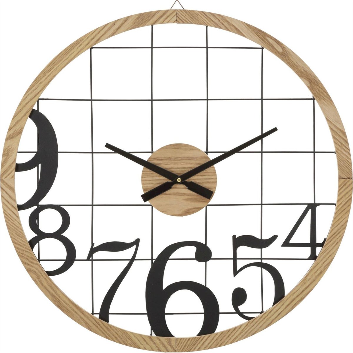 Horloge murale en fer chiffres ajourés MODERN noir et bois, RECOLLECTION
