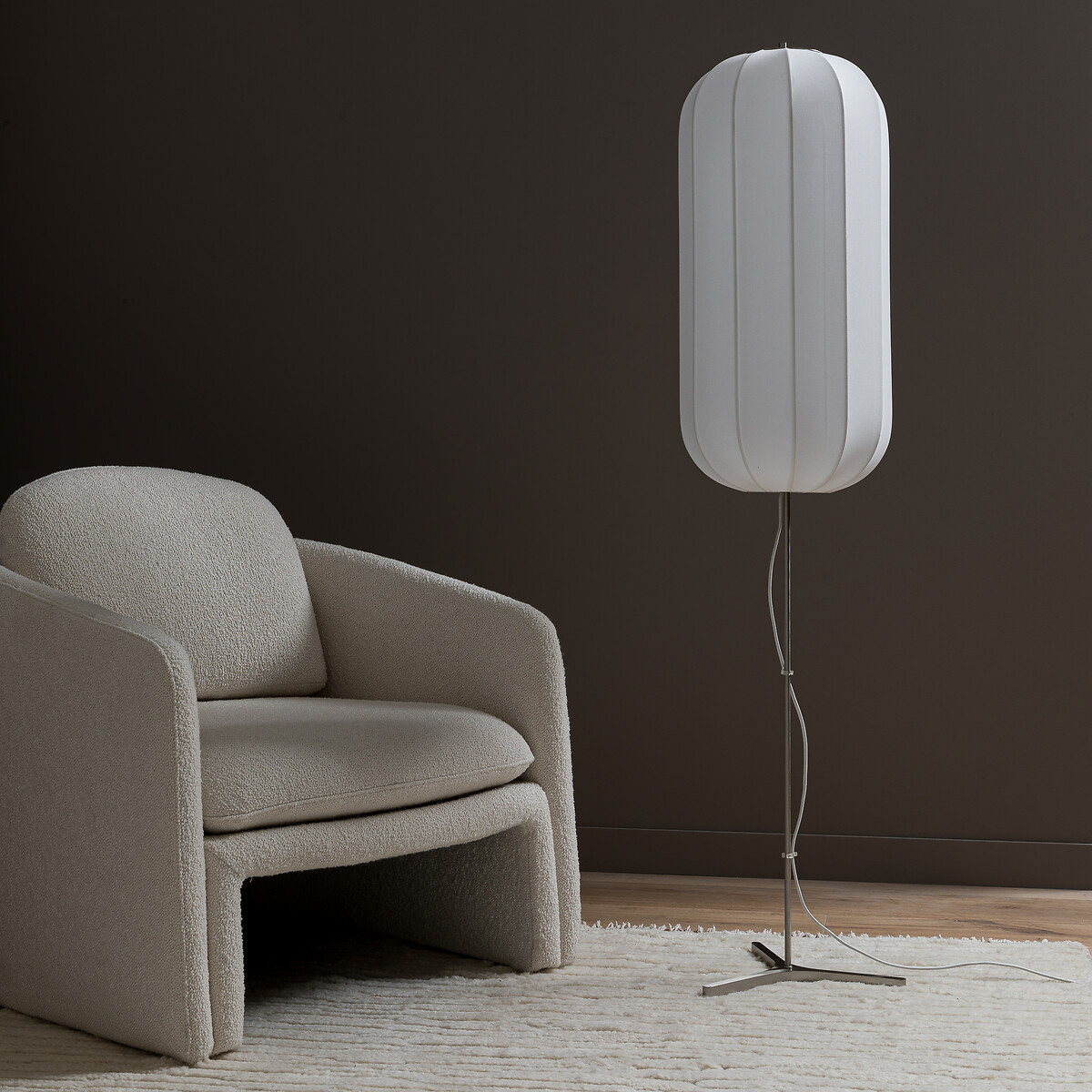 Lampadaire, lampion en maille, Satchi nickel satiné, AM.PM