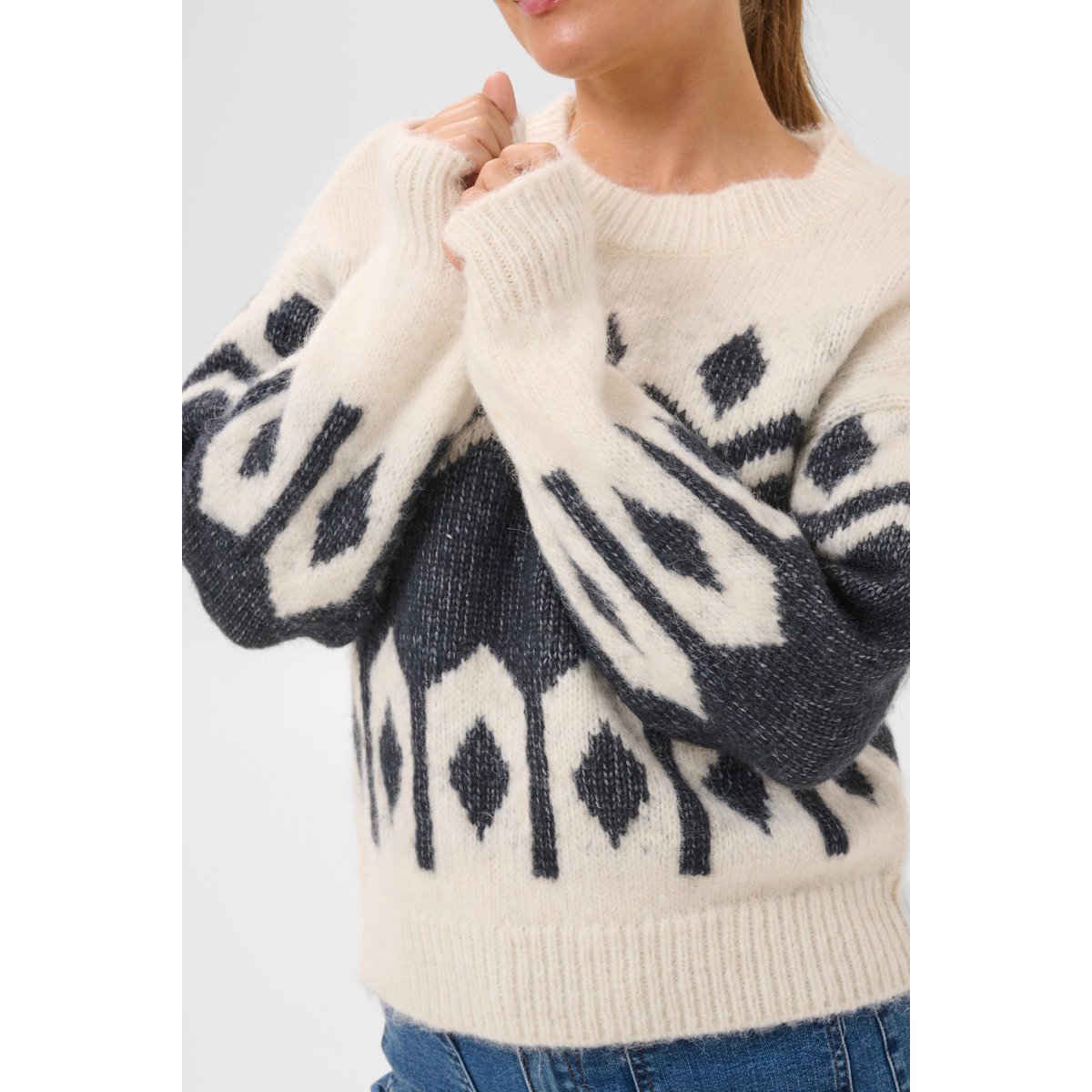 Pullover tricoté beige gris whisper white/dark grey mel., KAFFE