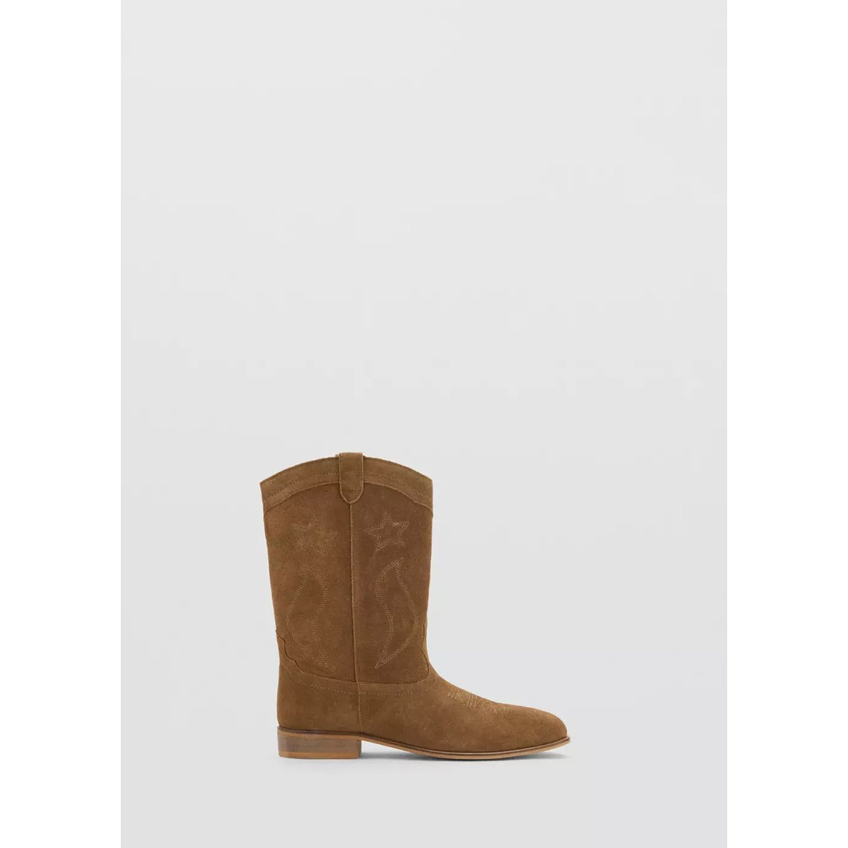 Bottes cowboy cuir broderie marron moyen, MANGO KIDS