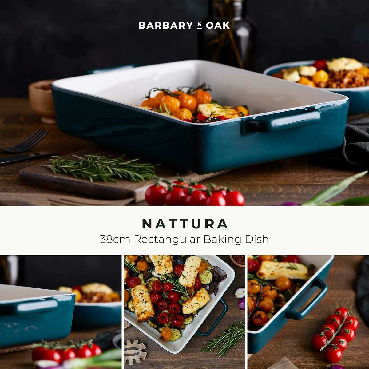 38cm Nattura Rectangular Roasting Dish teal, BARBARY & OAK
