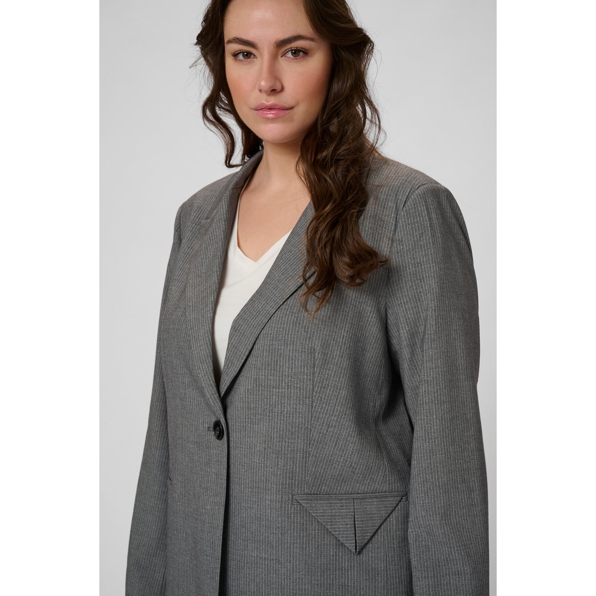 Blazer gris blanc grey melange/chalk stripe, KAFFE CURVE
