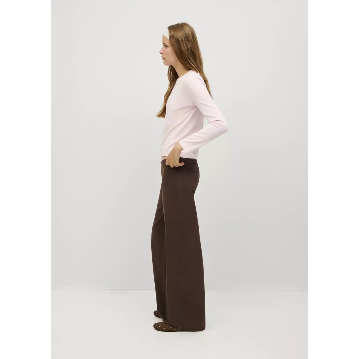 Jean taille basse coupe droite marron, MANGO TEEN