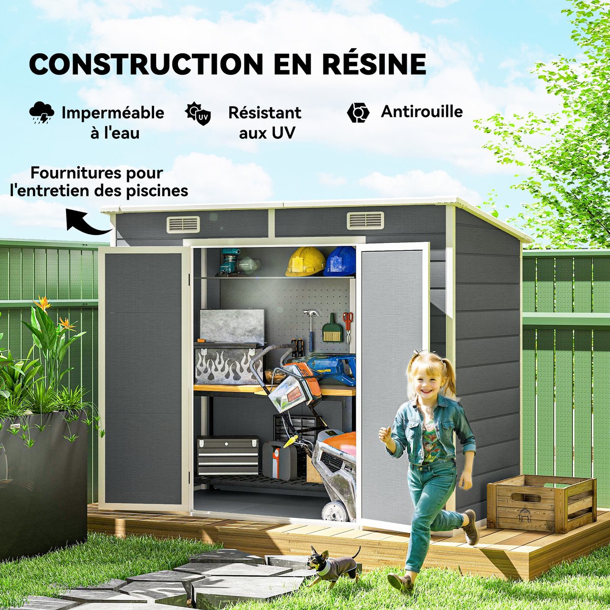 Abri de jardin Aluminium Gris gris, OUTSUNNY
