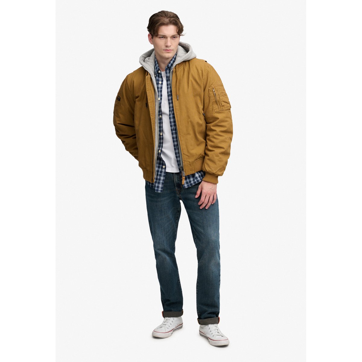 Bomber MA1 en Toile à Capuche marron denim co tobacco, SUPERDRY