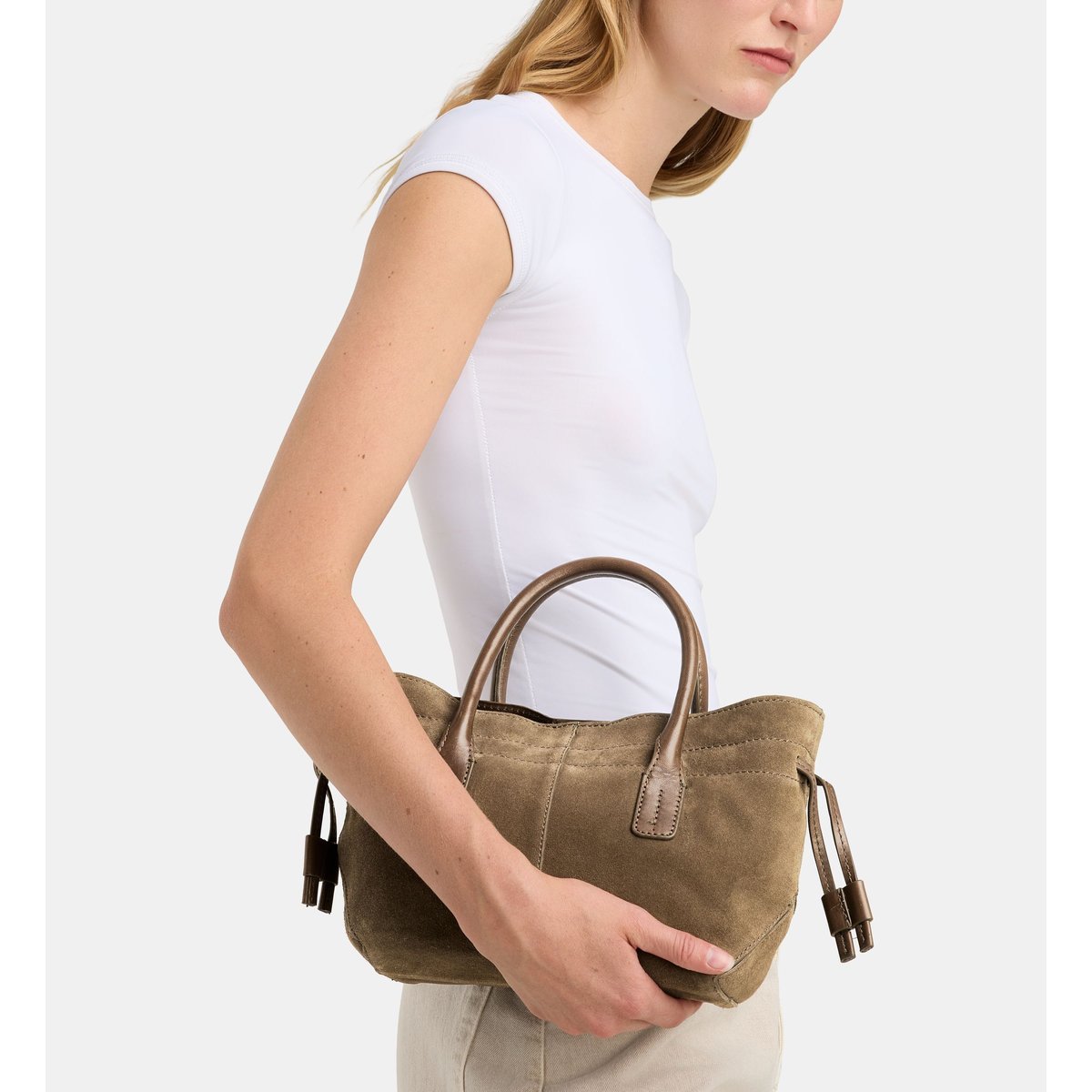 Sac cabas cameron en cuir et suède marron taupe, GALERIES LAFAYETTE