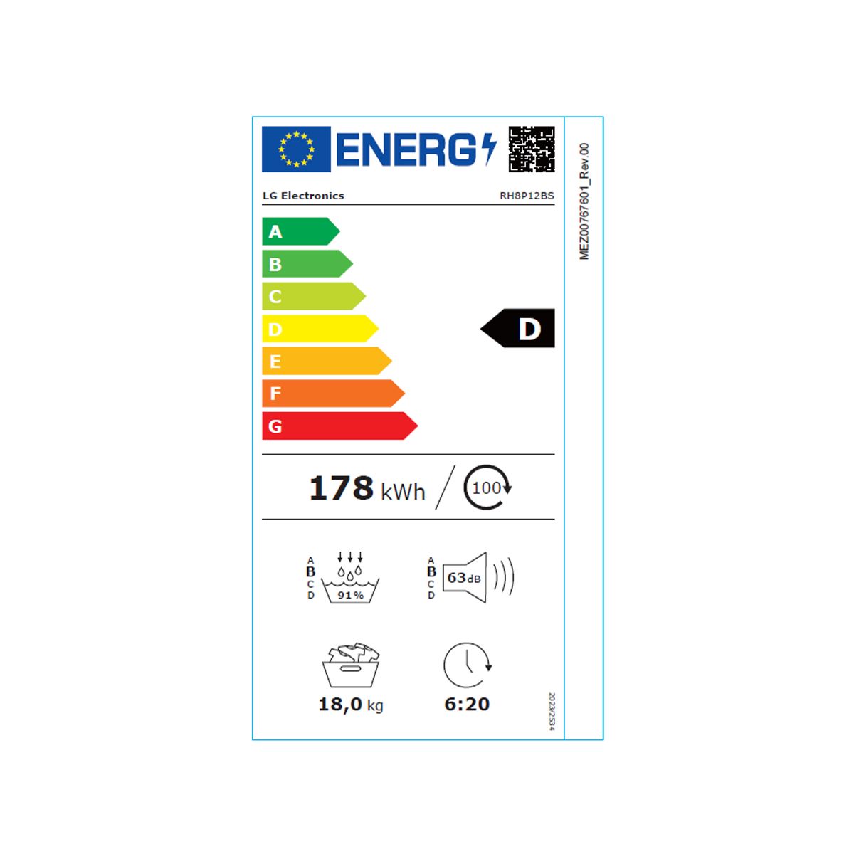 Sèche linge pompe à chaleur RH8P12BS couleur unique, LG