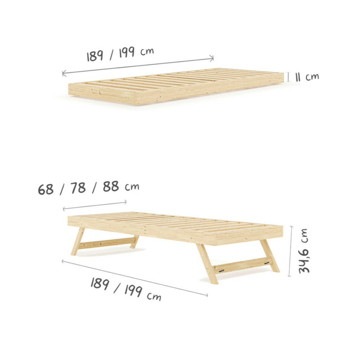 Pack avec sommier gigogne avec façade et matelas Alec Bois massif ALEC blanc, AKITEN RETAIL