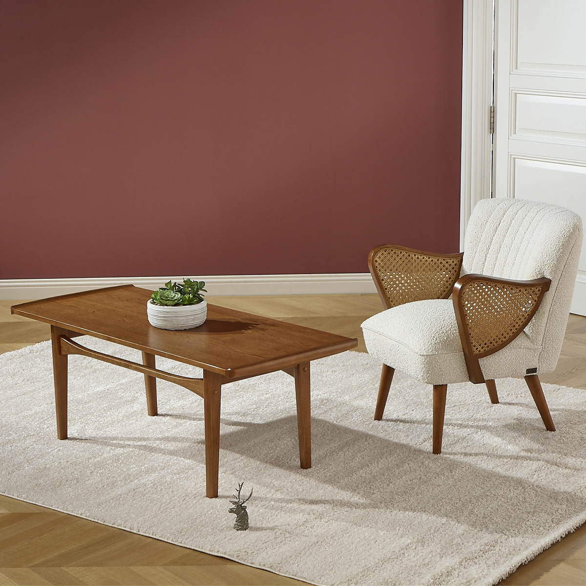 Table basse style scandinave, plateau en chêne DALHIA marron, ROBIN DES BOIS