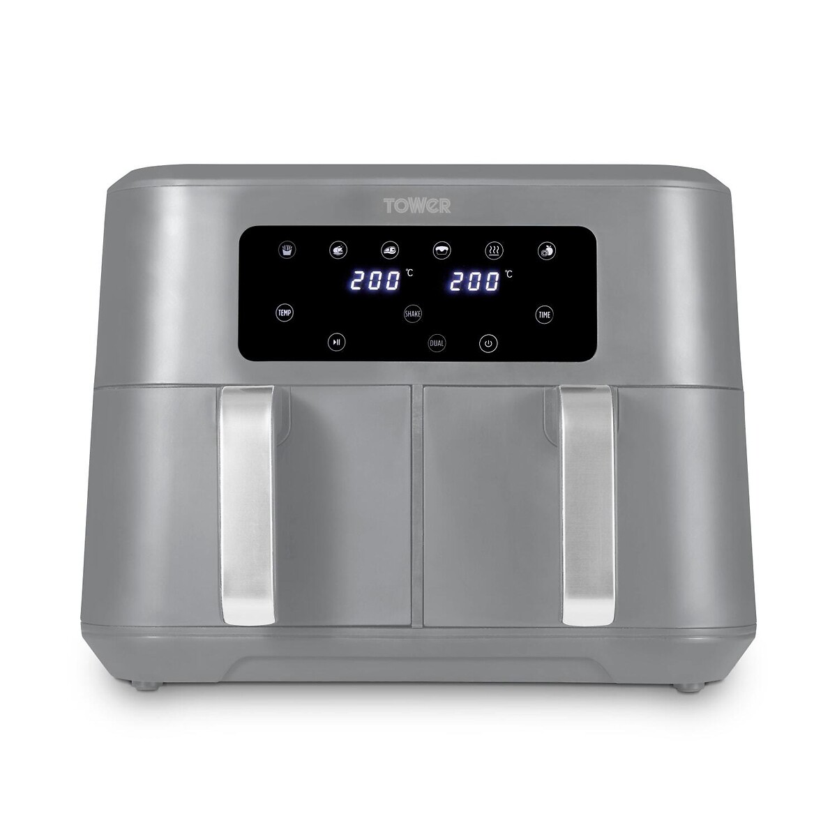 Vortx 8.5L Dual Basket Air Fryer with Chrome Trim- T17137 grey, TOWER