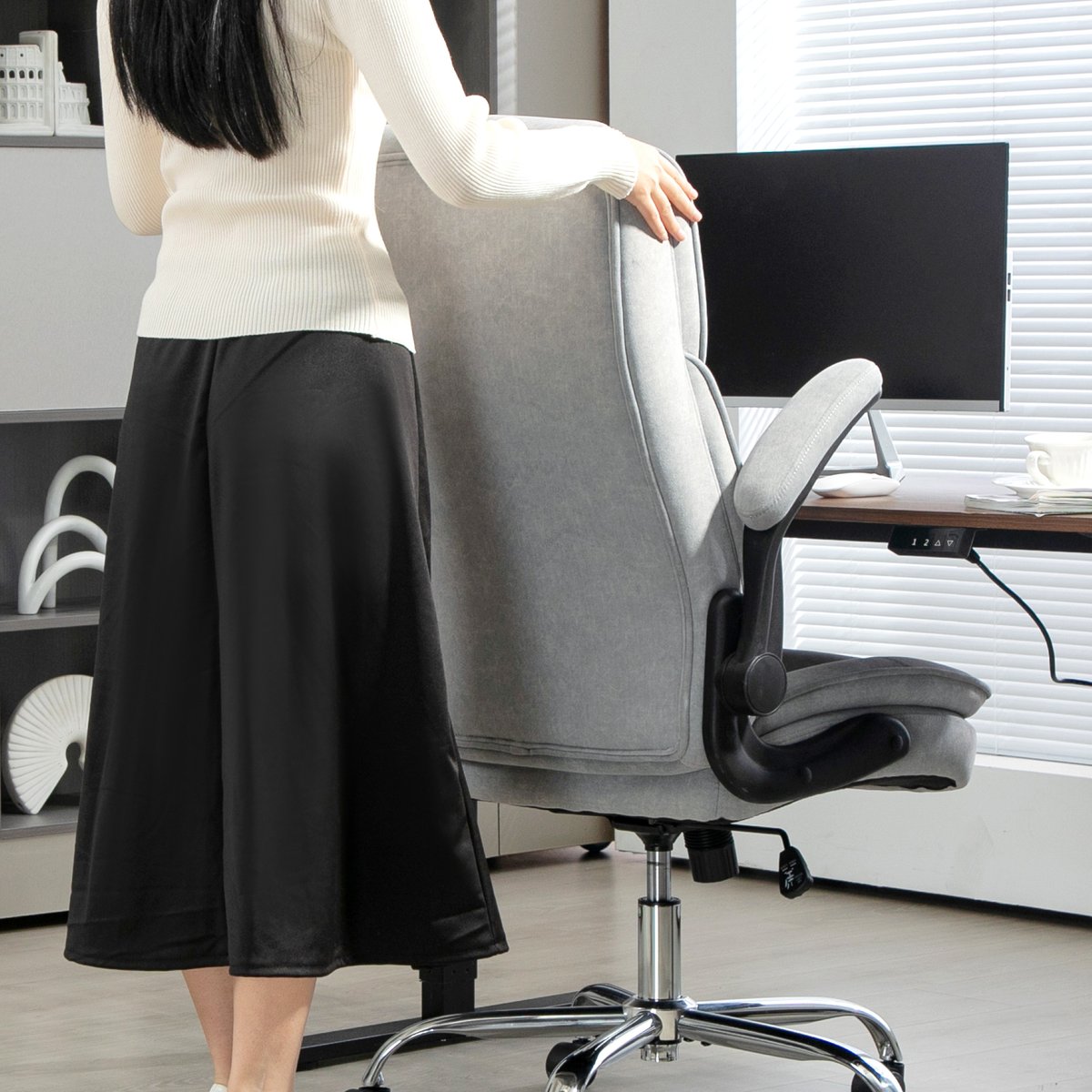 Chaise de bureau Velours (100 % polyester) gris, HOMCOM