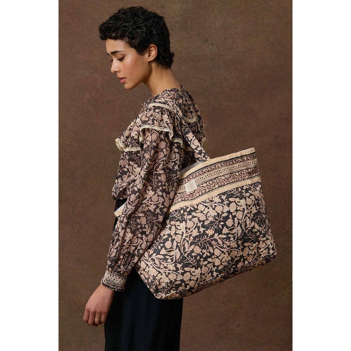 Sac tote, BEVERLY imprimé beige/noir, LOUISE MISHA