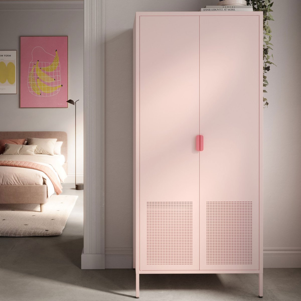 Armoire 2 portes en métal H180cm- ADEL rose blush, DRAWER