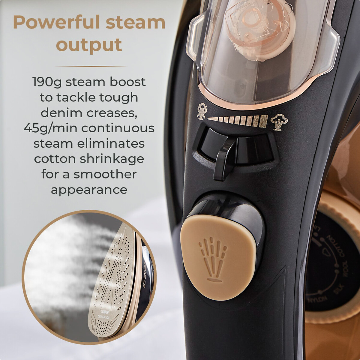 CeraGlide 3100W Steam Iron - T22021 black/gold, TOWER