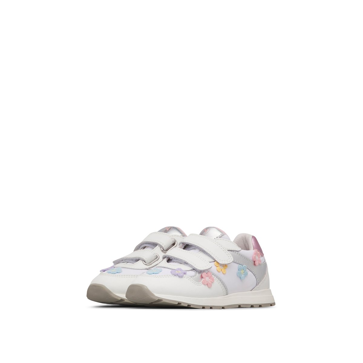 Sneakers en cuir et tissu avec des fleurs appliquées LUCY VL. blanc-, NATURINO