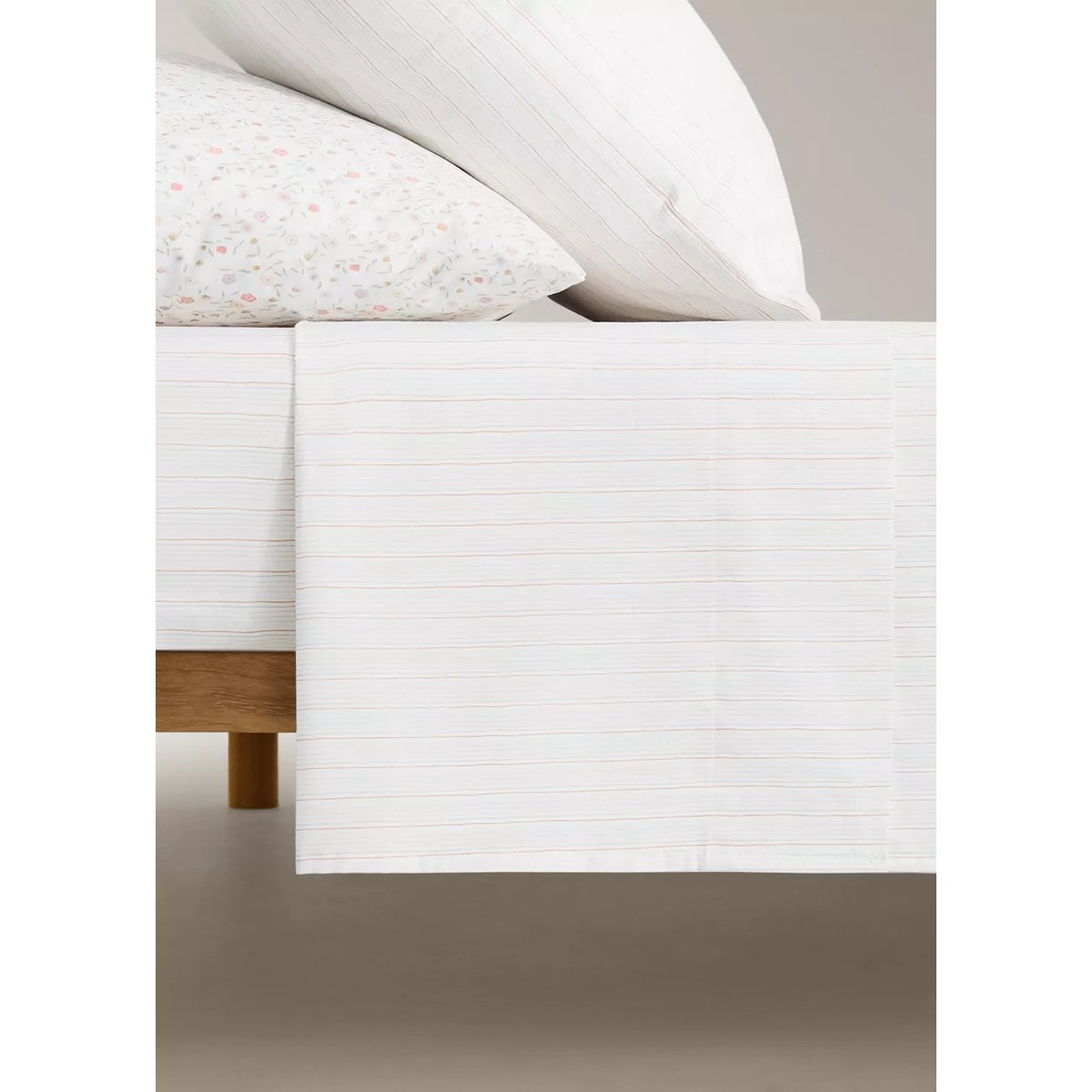 Drap plat en coton percale à fines rayures Lit 90 cm rose, MANGO HOME
