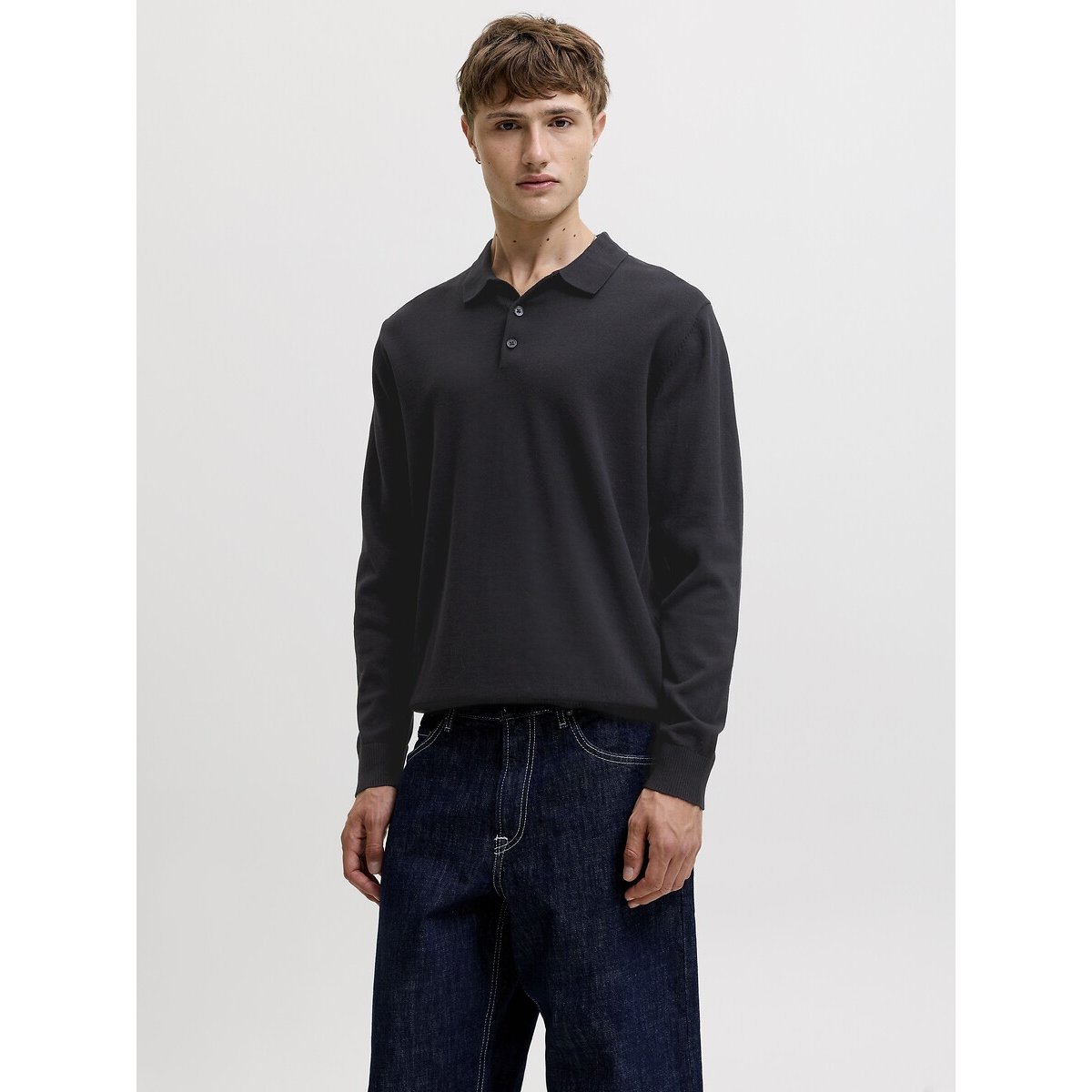 Maglione collo a polo nero , JACK & JONES