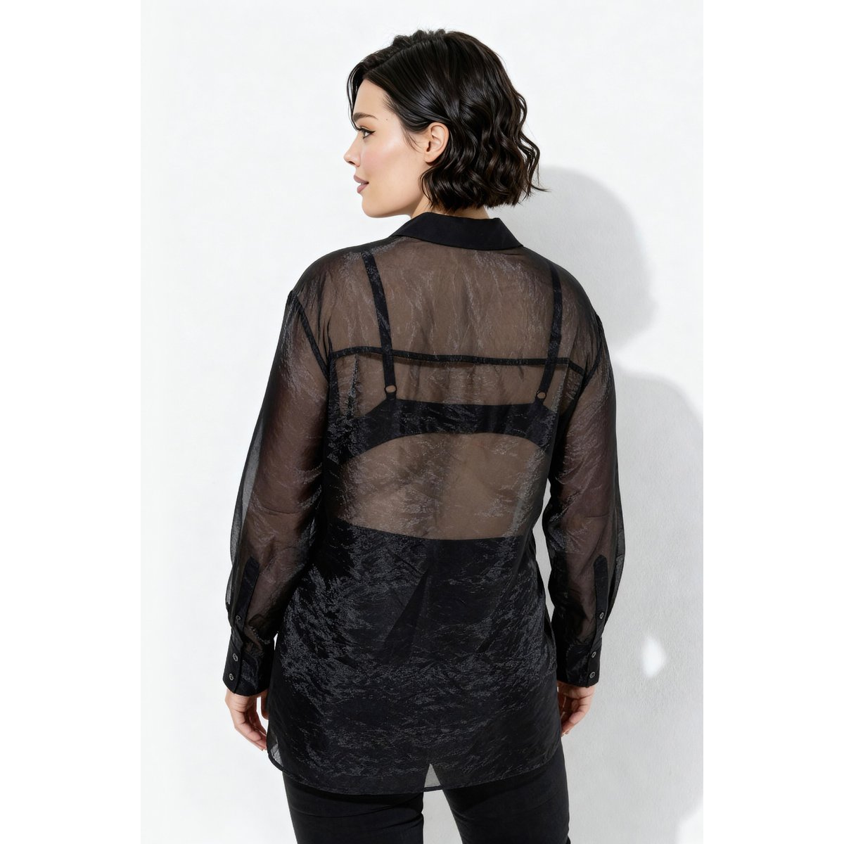 Chemisier à manches longues et col chemise noir, ULLA POPKEN
