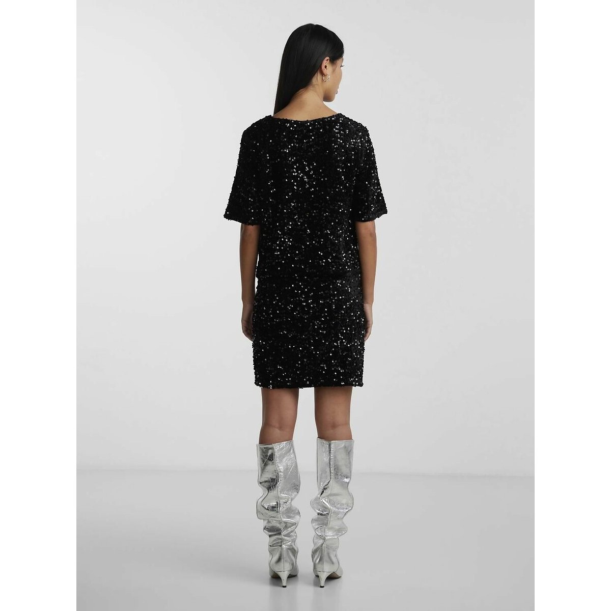 Sequined Short Sleeve Blouse black, PIECES