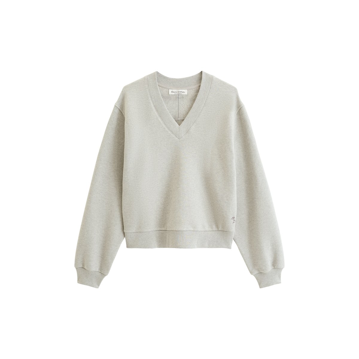 Sweat-shirt à col en V, coupe décontractée en mélange de coton bio gris, MARC O'POLO