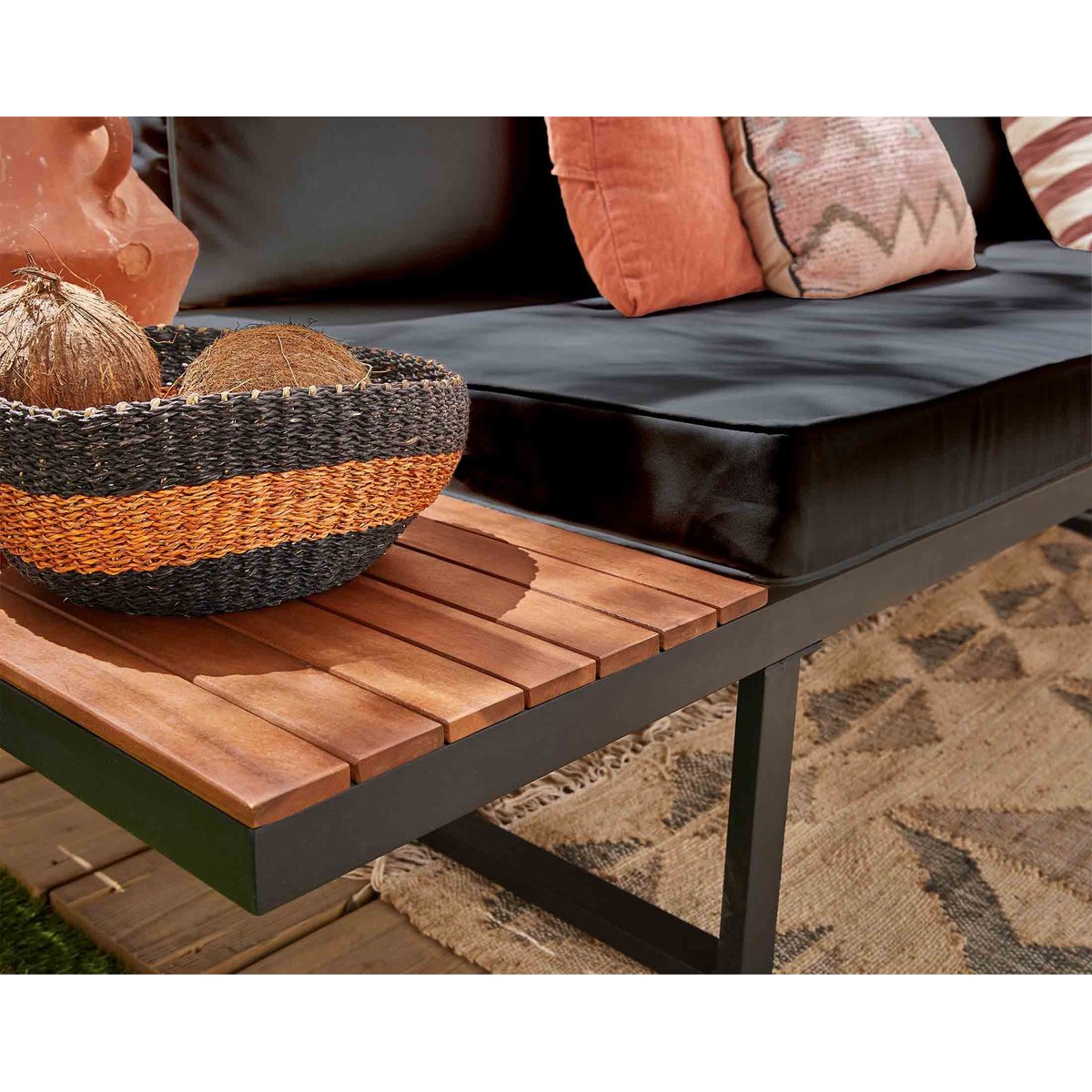 Salon de jardin bois et métal 5 places, YULARA noir / bois / beige, BEST MOBILIER