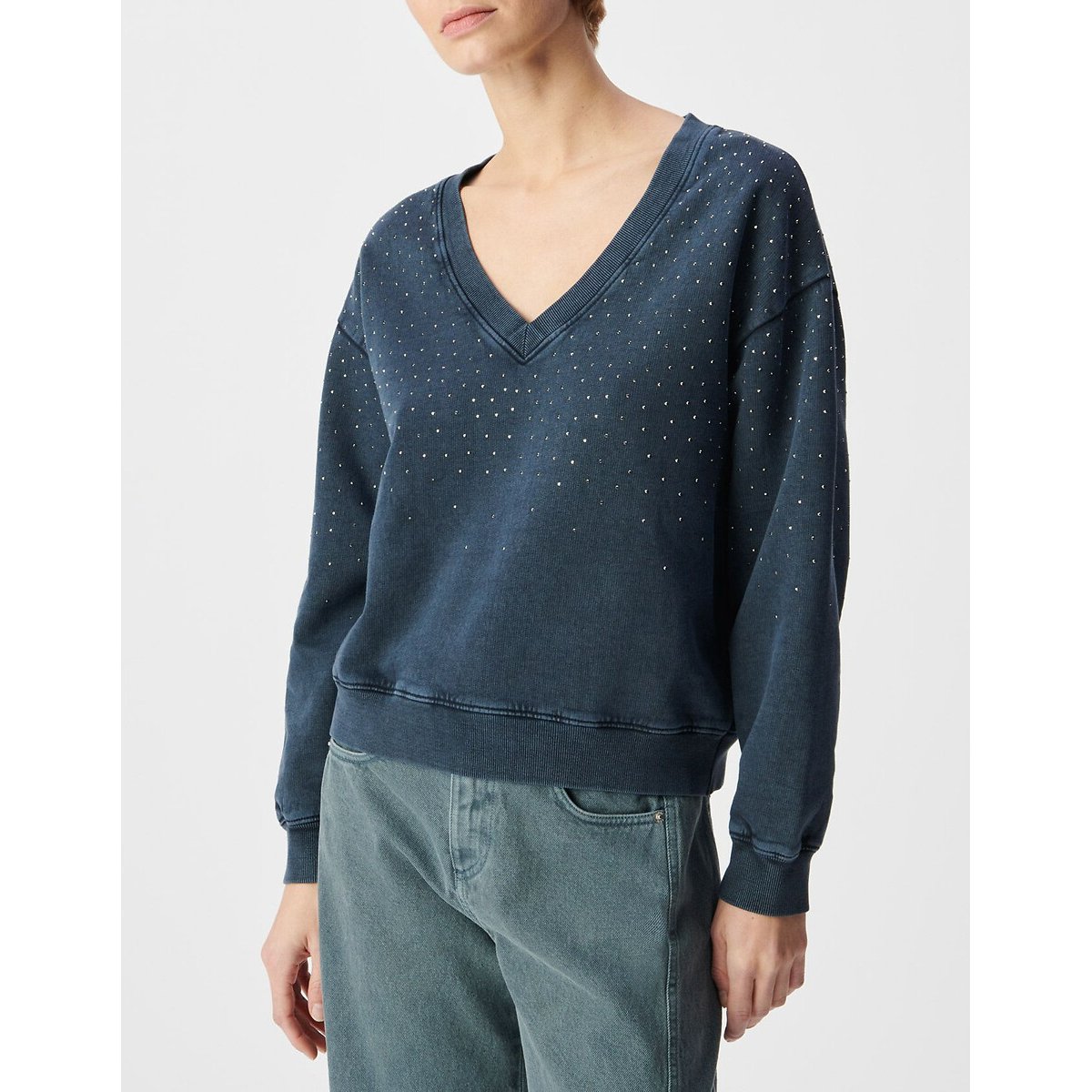 Rhinestone V-Neck Sweatshirt navy, IKKS