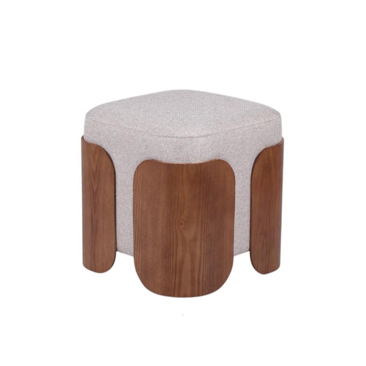 Pouf rond en tissu taupe et bois Ø35 cm Aubépine marron, AMADEUS