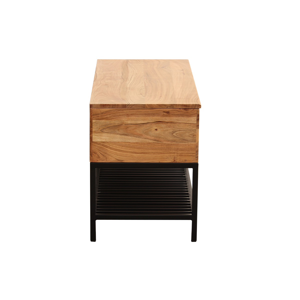 Banc d'entrée industriel avec coffre de rangement en bois massif et métal noir L100 cm SORG marron, MILIBOO