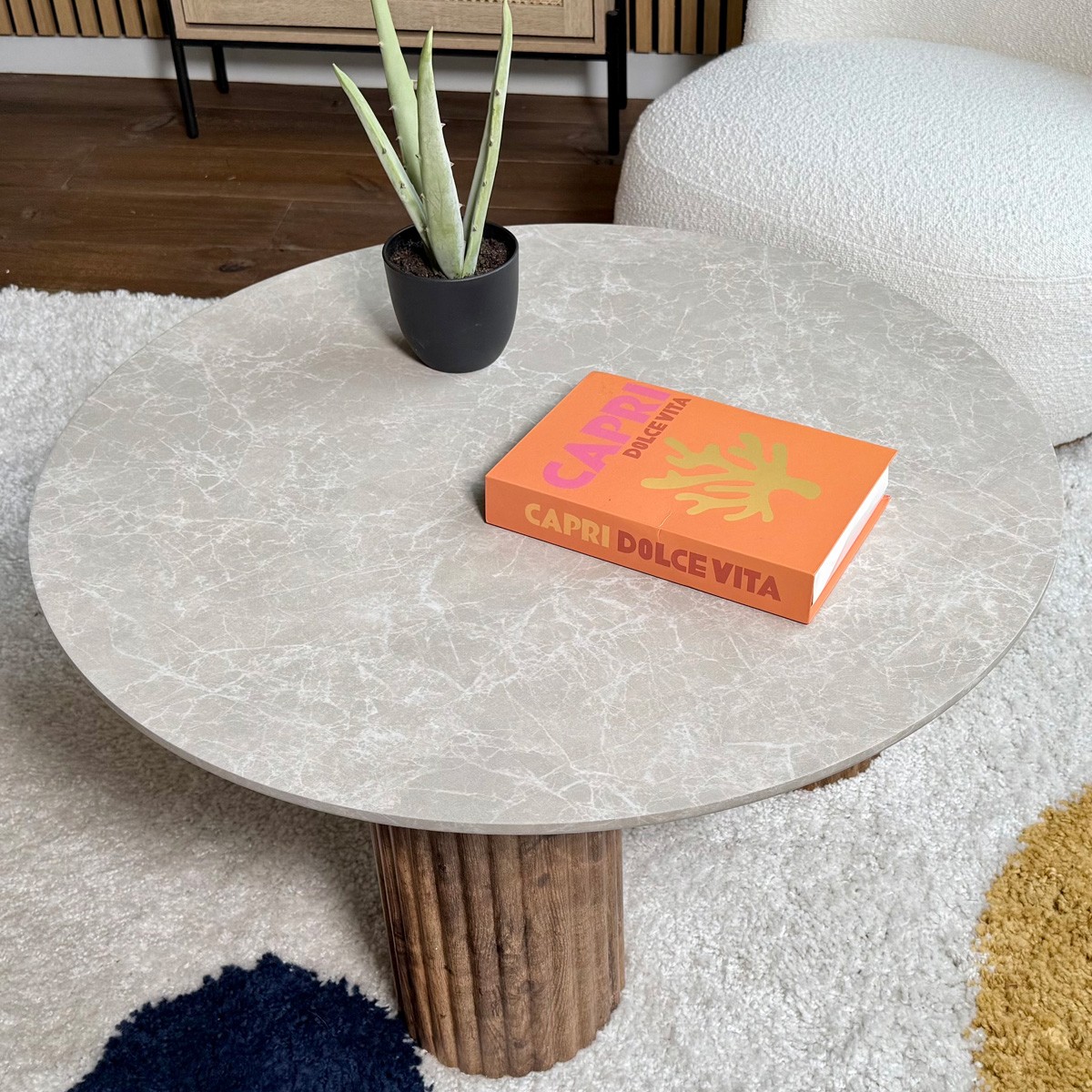 Table basse ronde effet marbre blanc et bois - STONE marbre blanc, HOMIFAB